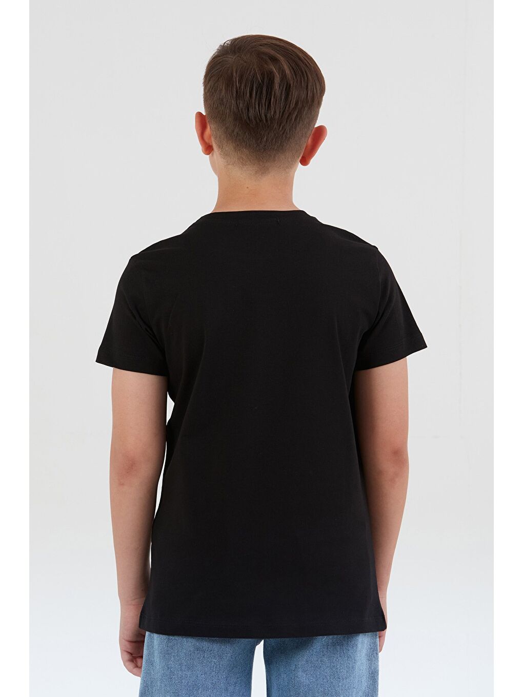 Siyah %100 Pamuk Yazı Baskılı Erkek Çocuk Tişört-3