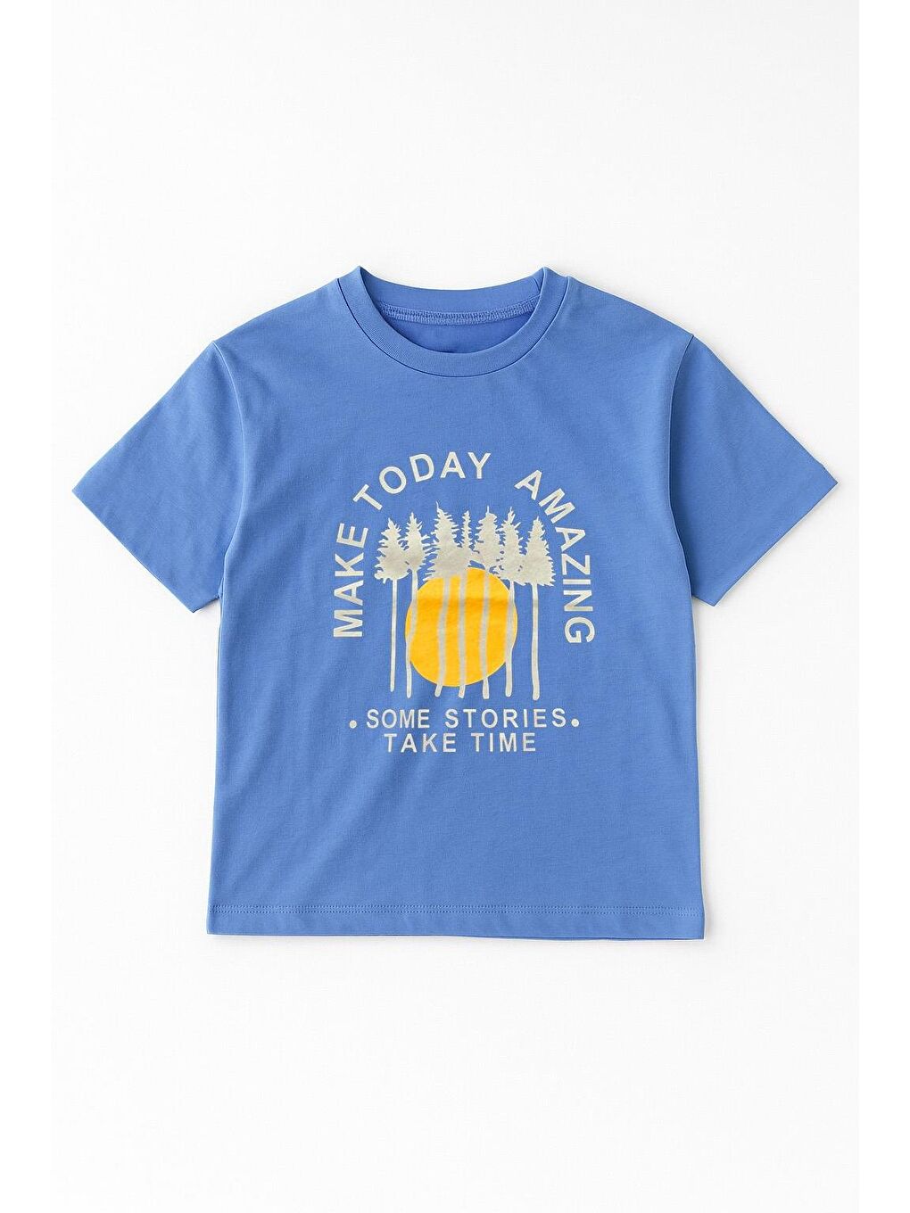 Erkek Çocuk %100 Pamuklu Baskılı Kısa Kollu Tişört - Mavi (3-4 Yaş 8-9 Yaş)-1