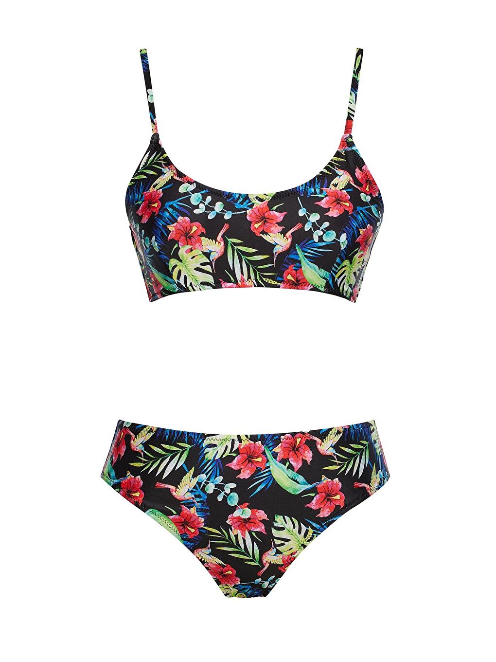 Karışık Yuvarlak Yaka Desenli Bikini Takım