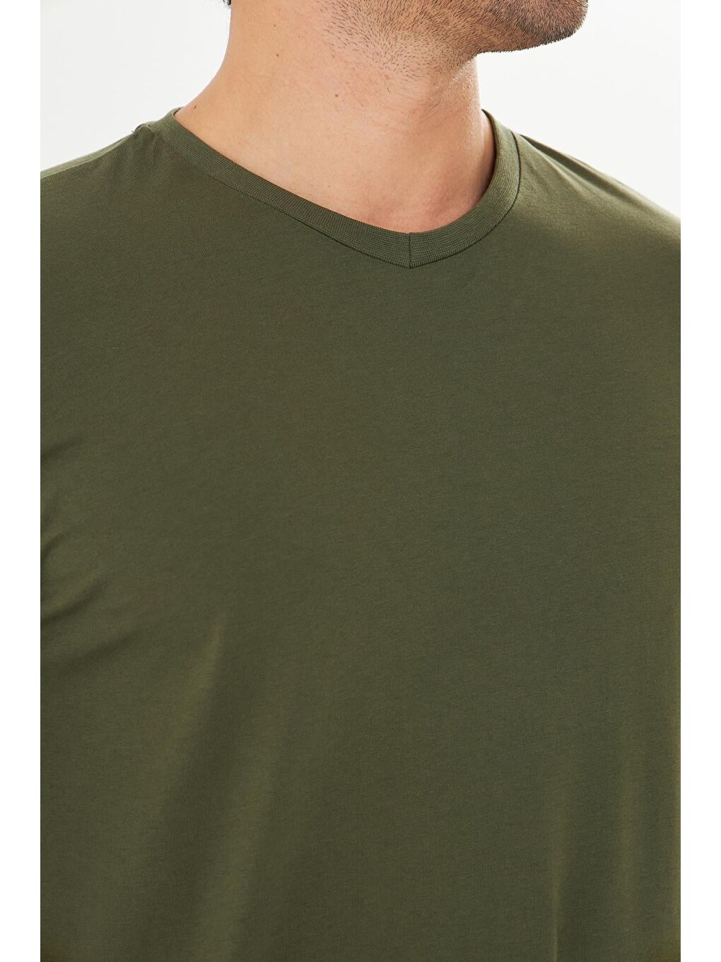 Erkek Pamuklu V Yaka Uzun Kollu Tişört Haki 5021-H-7