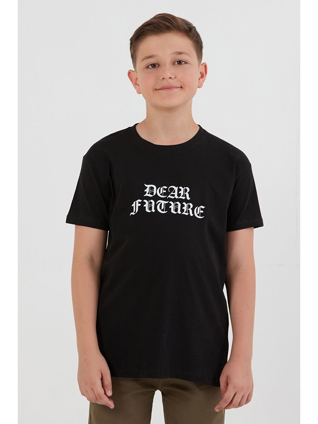 Siyah Dear Future Yazı Baskılı Erkek Çocuk Tişört