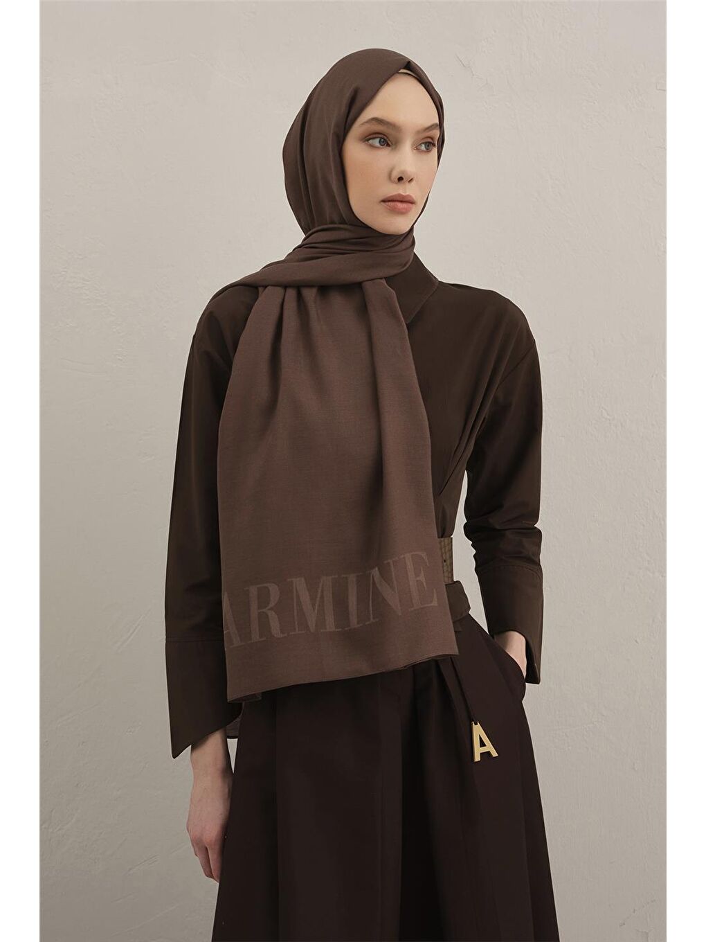 Kahverengi Logo Drop Pamuk İpek Şal 11
