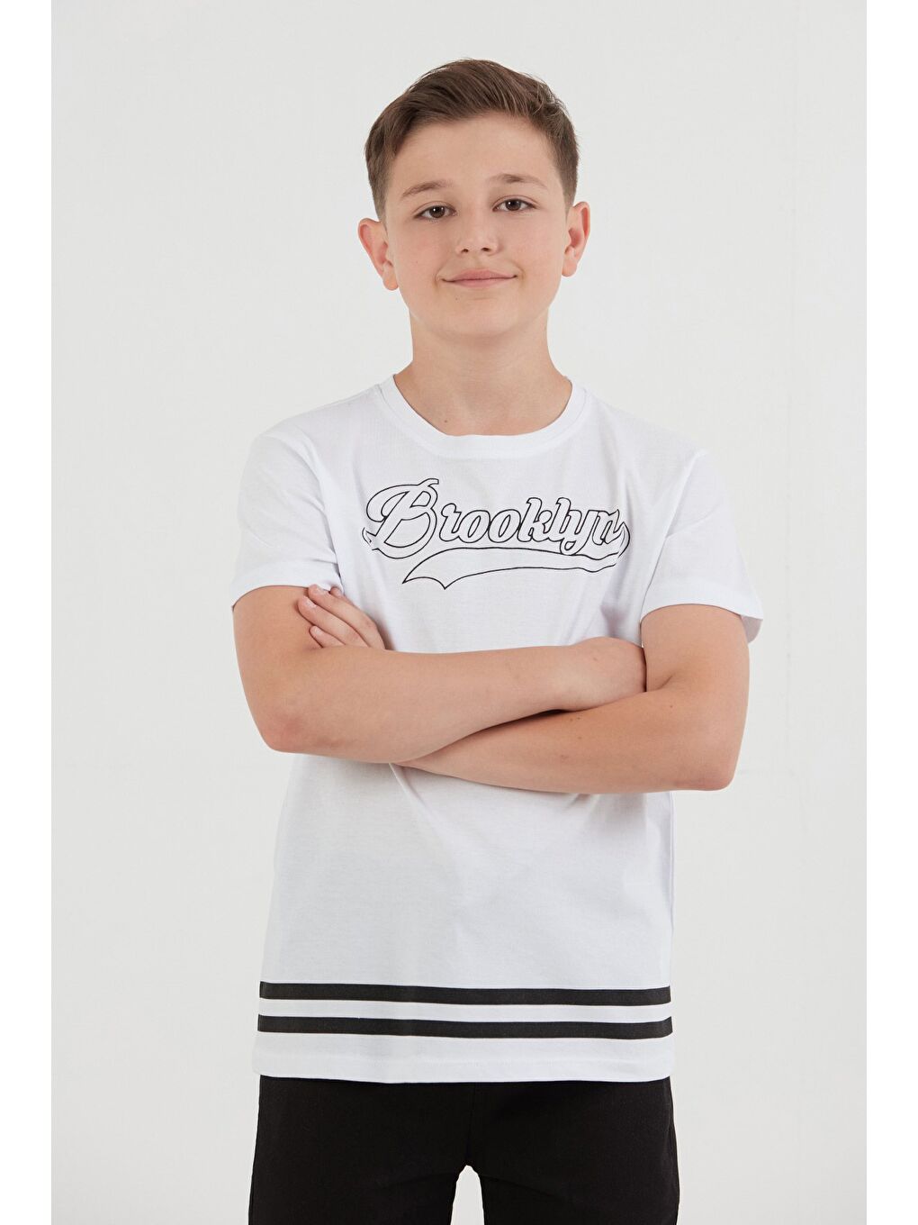 Beyaz %100 Pamuk Brooklyn Baskılı Erkek Çocuk Tişört-4