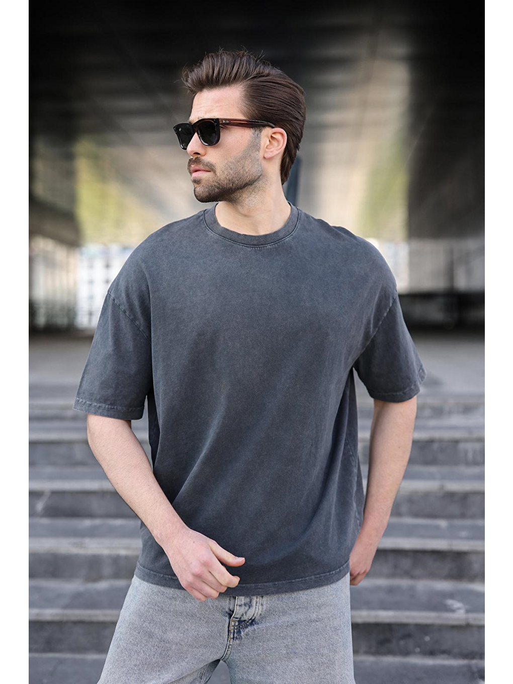 Siyah %100 Pamuklu Oversize Erkek Tişört E7178