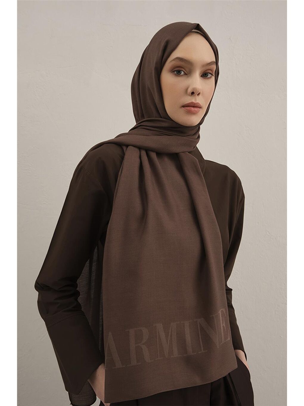 Kahverengi Logo Drop Pamuk İpek Şal 11-1
