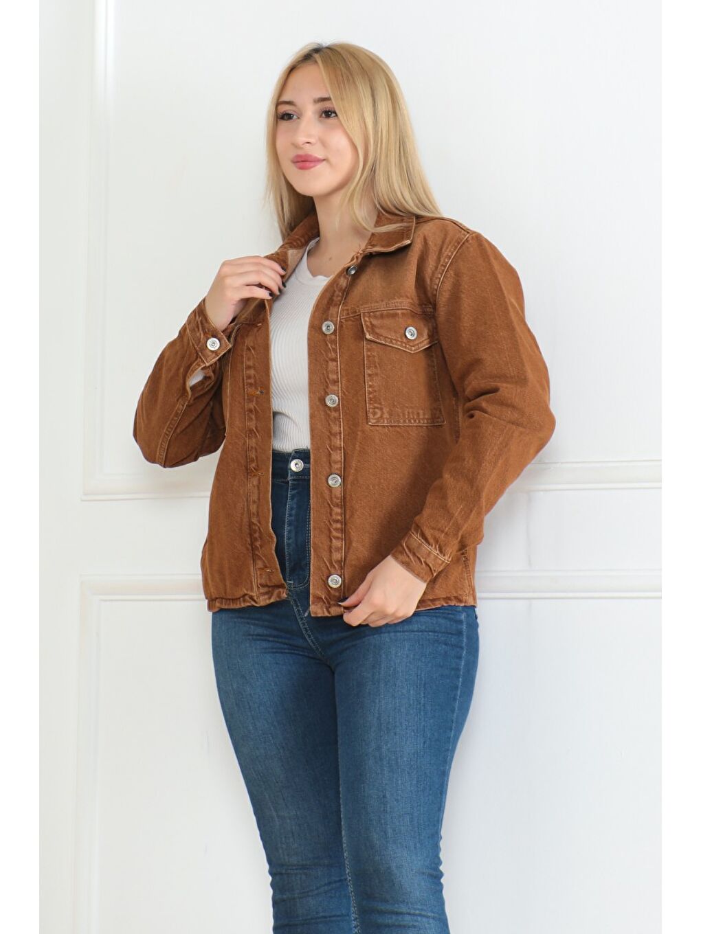Kahverengi Cepli Kısa Jean Ceket Kahve   26577