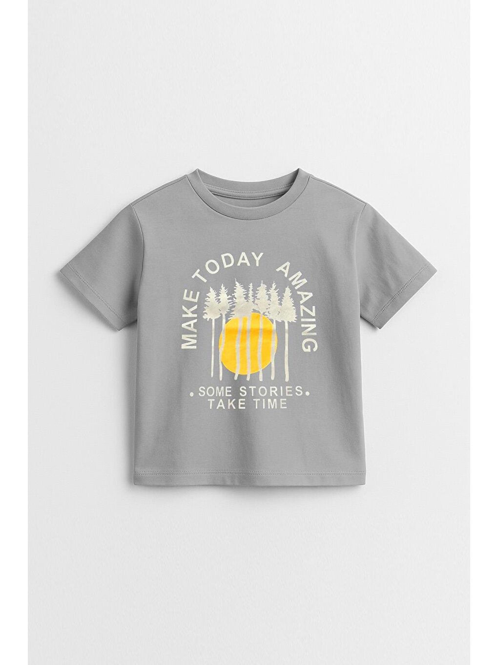 Erkek Çocuk %100 Pamuklu Baskılı Kısa Kollu Tişört - Gri (3-4 Yaş 8-9 Yaş)-1