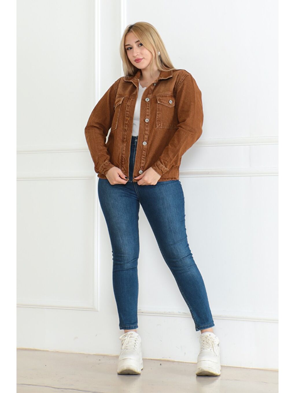 Kahverengi Cepli Kısa Jean Ceket Kahve   26577-1