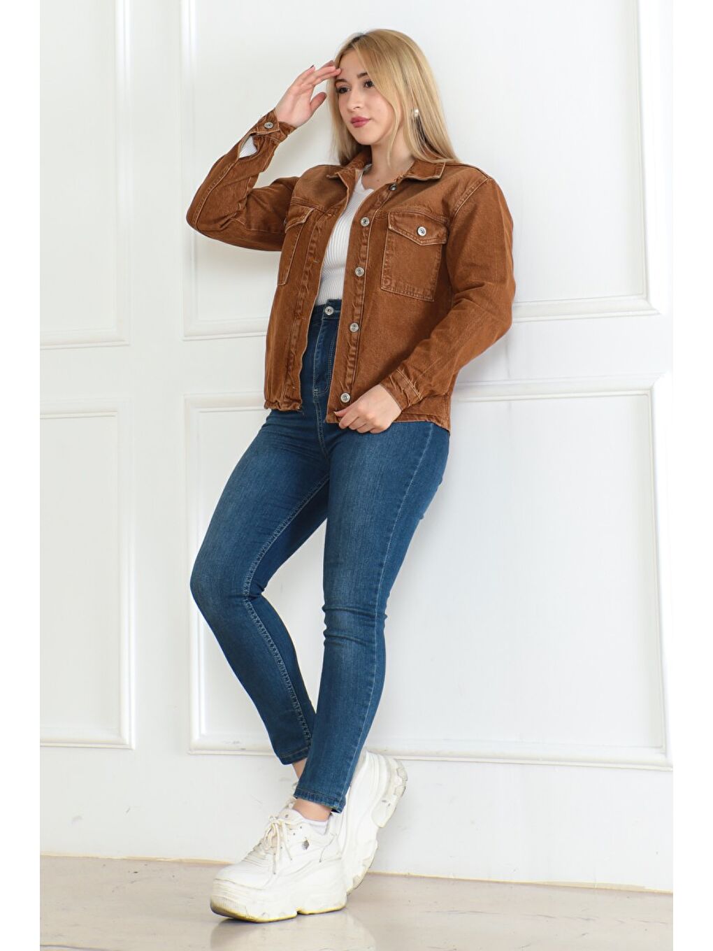 Kahverengi Cepli Kısa Jean Ceket Kahve   26577-2