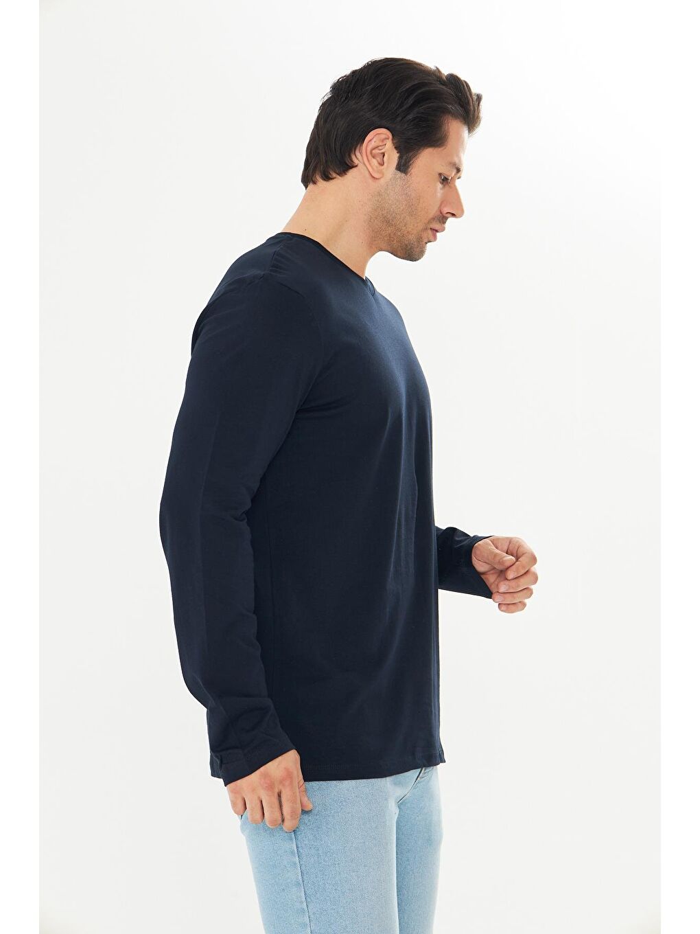 Erkek Pamuklu V Yaka Uzun Kollu Tişört Lacivert 5021-L-4