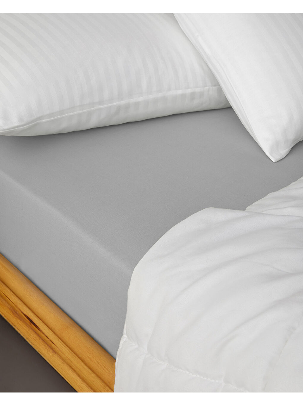 Gri Pure Pamuklu King Size Lastikli Çarşaf 180x200 cm Çakıl Taşı-3