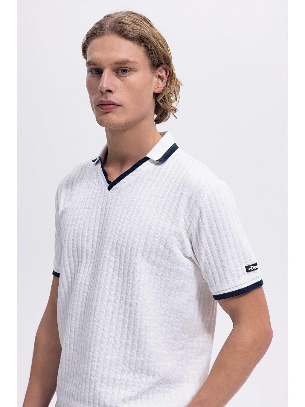 Beyaz Streç Pamuklu Regular Fit Şerit Detaylı Polo Yaka T Shirt EM491-OF-2