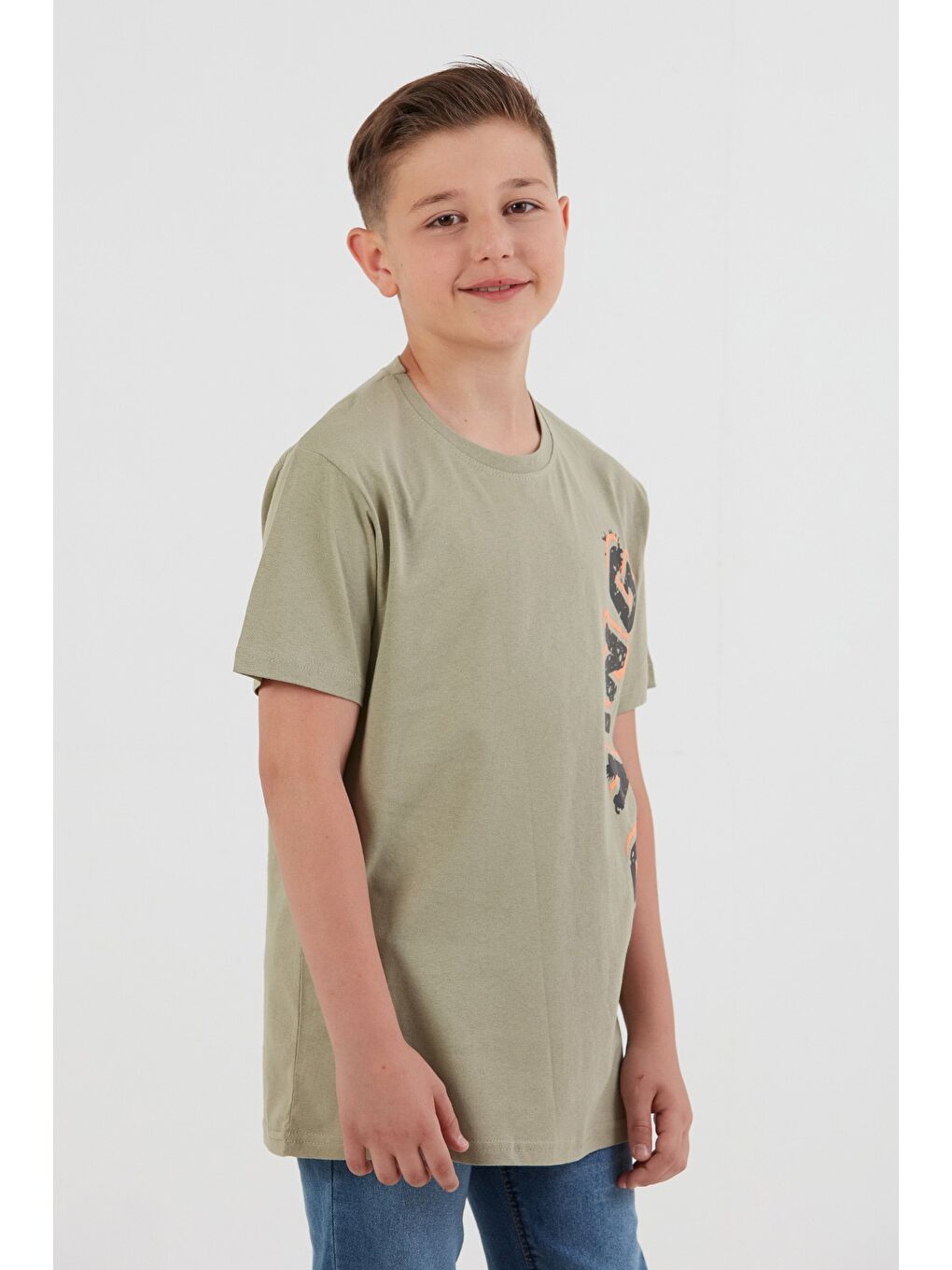 Haki %100 Pamuk Trying Baskılı Erkek Çocuk Tişört-4