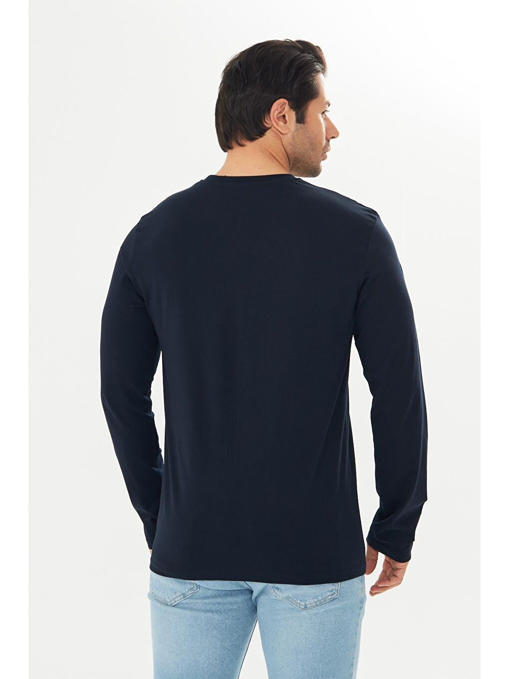 Erkek Pamuklu V Yaka Uzun Kollu Tişört Lacivert 5021-L-6
