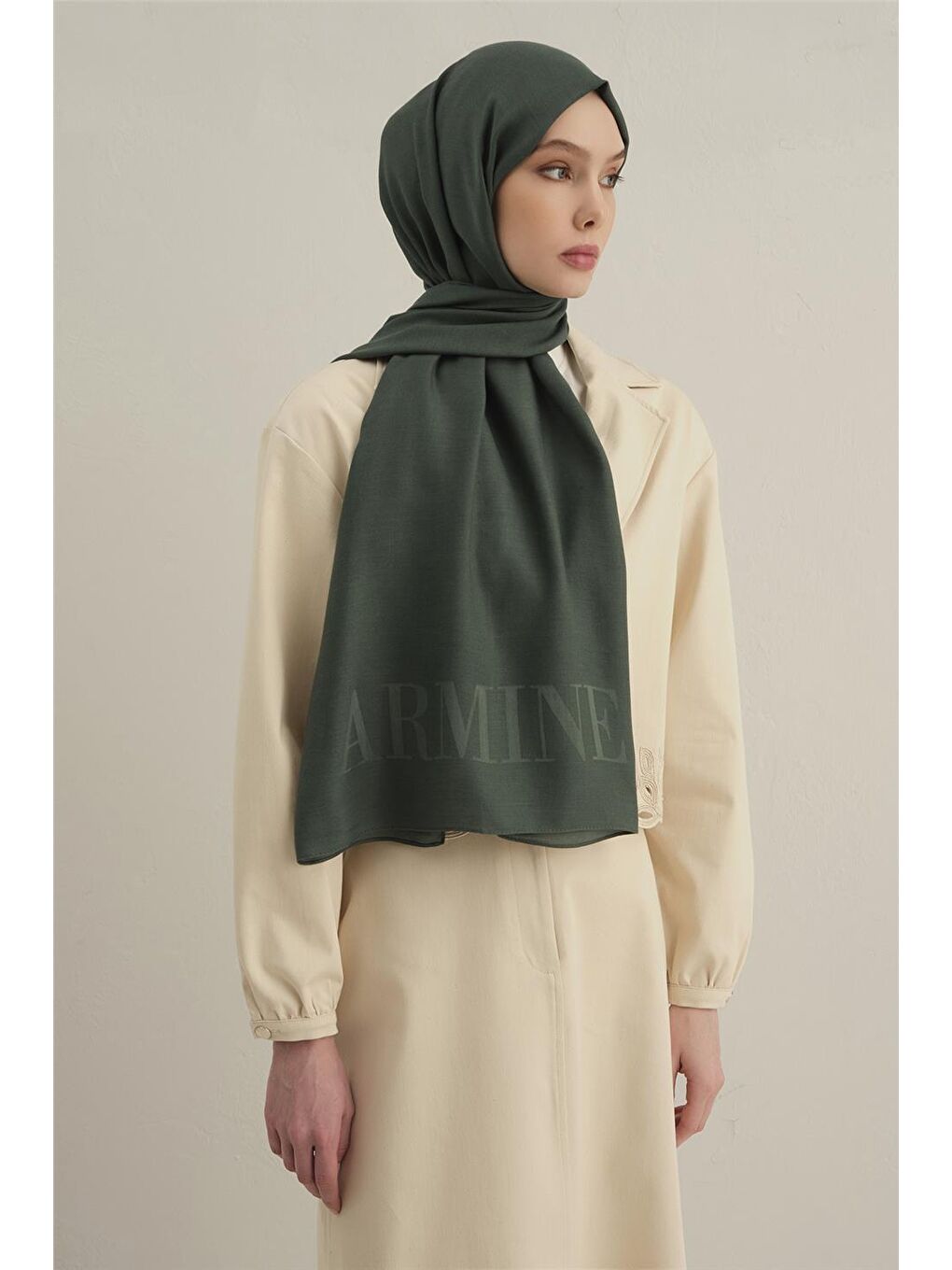 Haki Logo Drop Pamuk İpek Şal 50