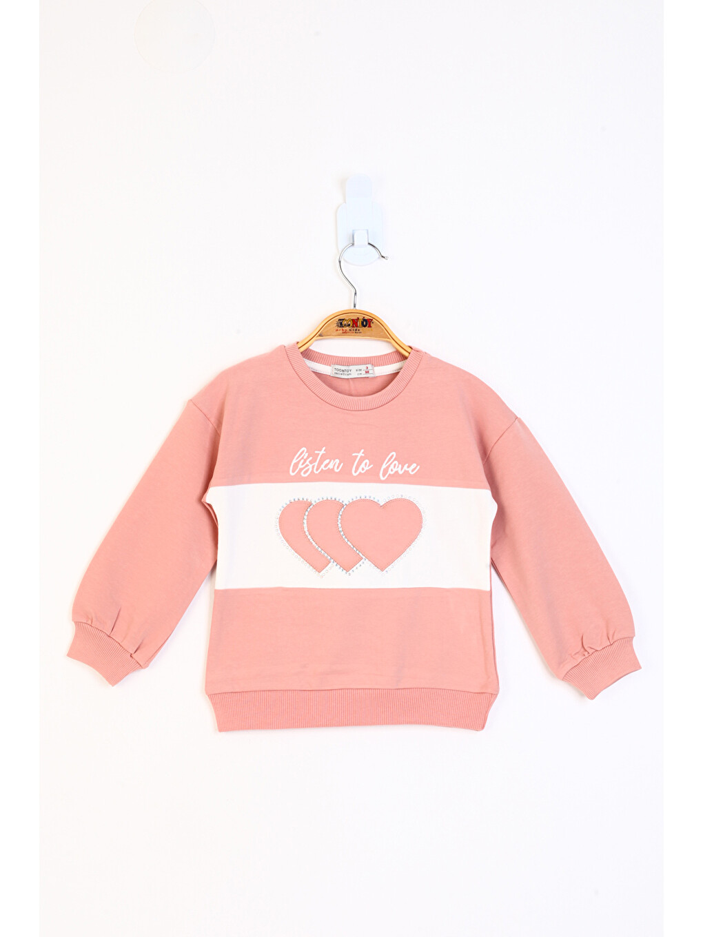 Pembe Kız Çocuk Kalp Nakışlı Sweatshirt-1