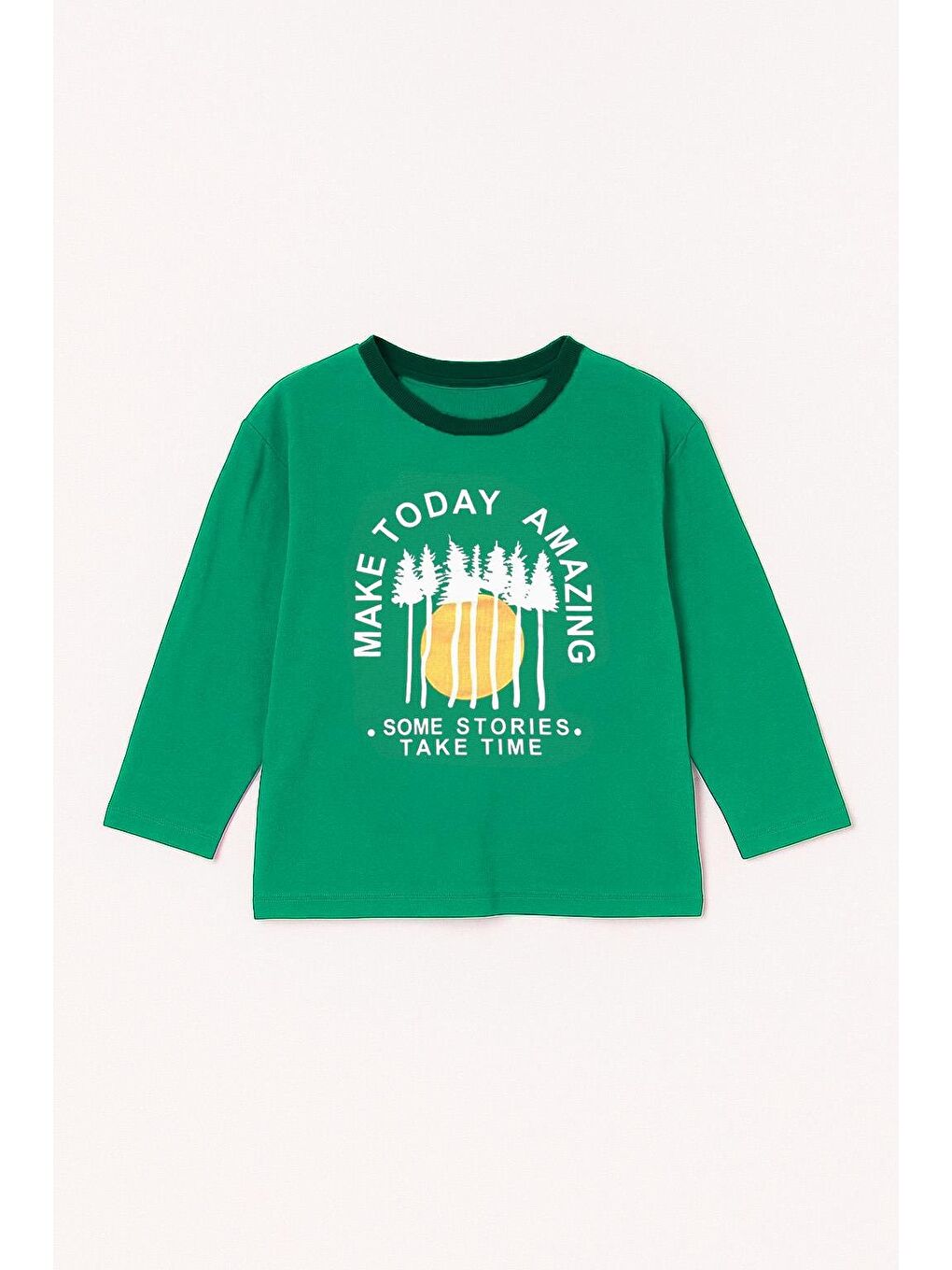 Erkek Çocuk %100 Pamuk Baskılı Uzun Kollu Tişört - Yeşil (3-4 Yaş 8-9 Yaş)-1