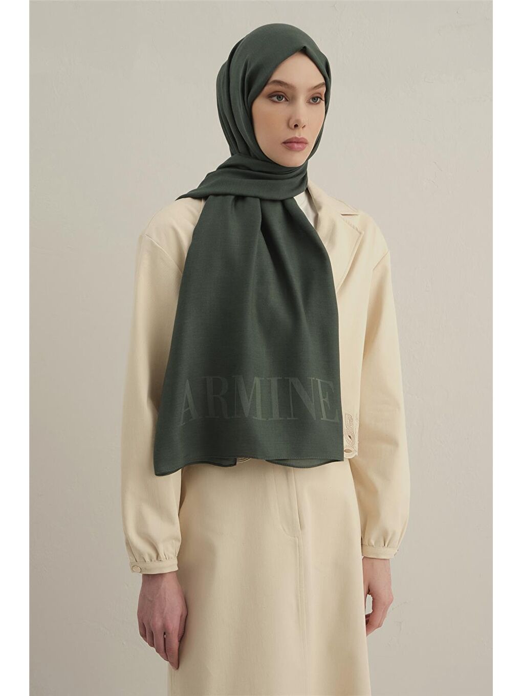 Haki Logo Drop Pamuk İpek Şal 50-1