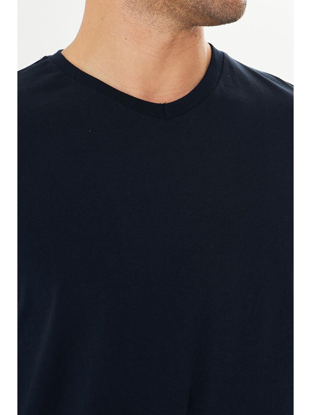 Erkek Pamuklu V Yaka Uzun Kollu Tişört Lacivert 5021-L-7