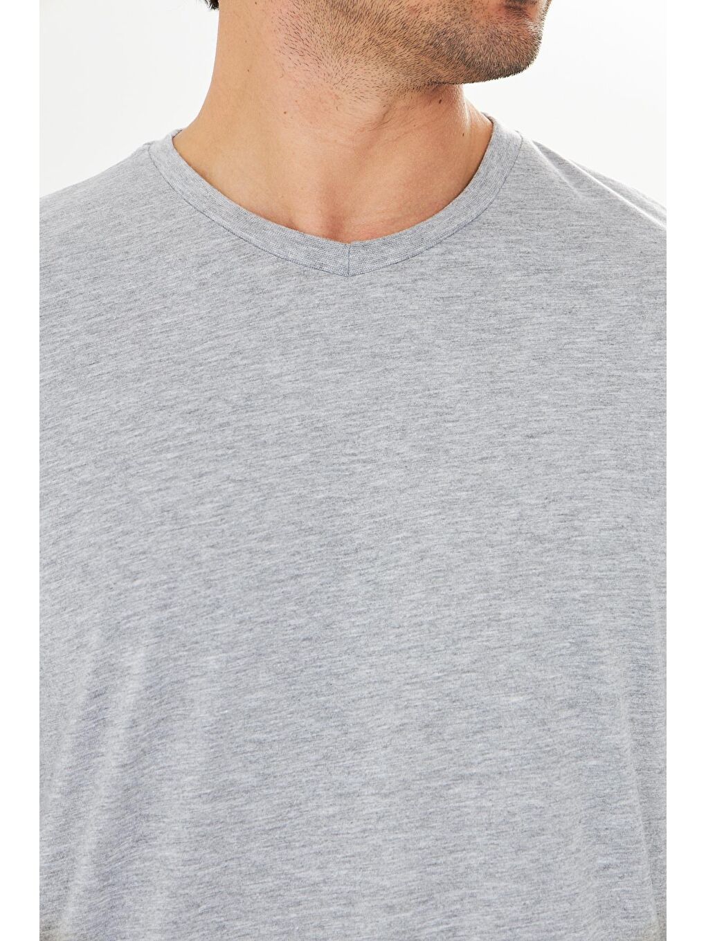 Erkek Pamuklu V Yaka Uzun Kollu Tişört Gri Melanj 5021-G-7