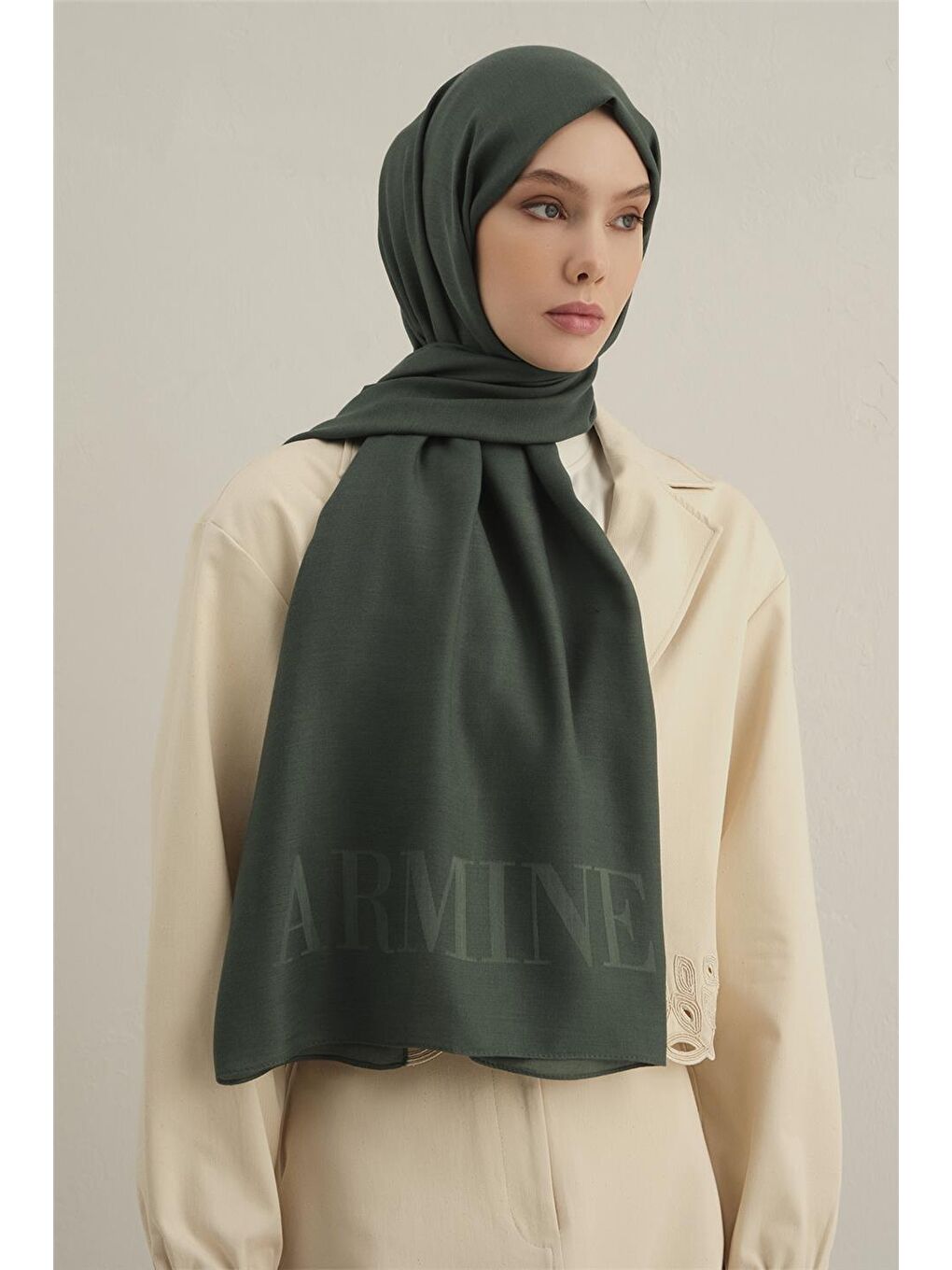 Haki Logo Drop Pamuk İpek Şal 50-2