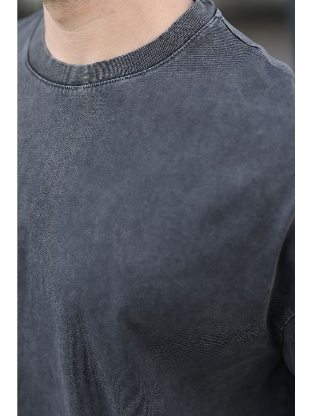 Siyah %100 Pamuklu Oversize Erkek Tişört E7178-2