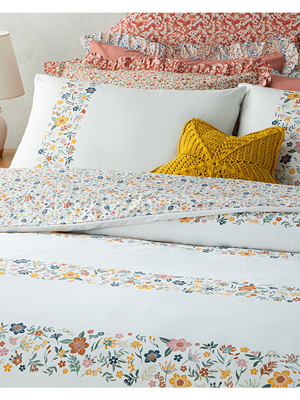 Bloomy Lines Pamuklu Ranforce Çift Kişilik Nevresim Seti 200x220 cm Sarı-2