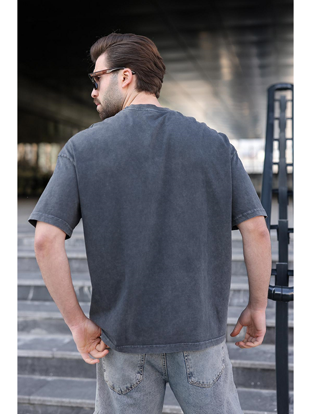 Siyah %100 Pamuklu Oversize Erkek Tişört E7178-3