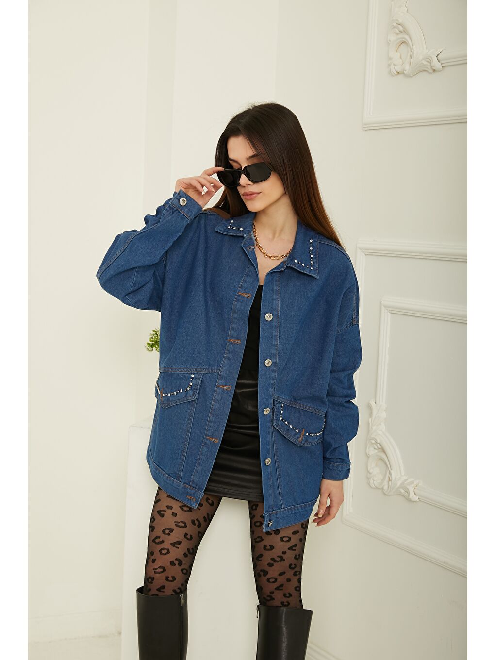 Mavi Kadın Taş Detaylı Oversize Denim Jean Ceket Jean Rengi   26572
