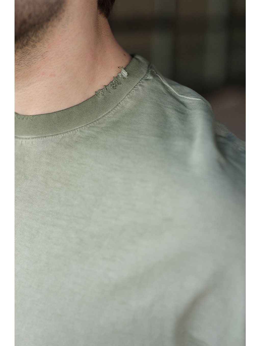 Haki %100 Pamuklu Bisiklet Yaka Oversize Erkek Tişört E7177-3