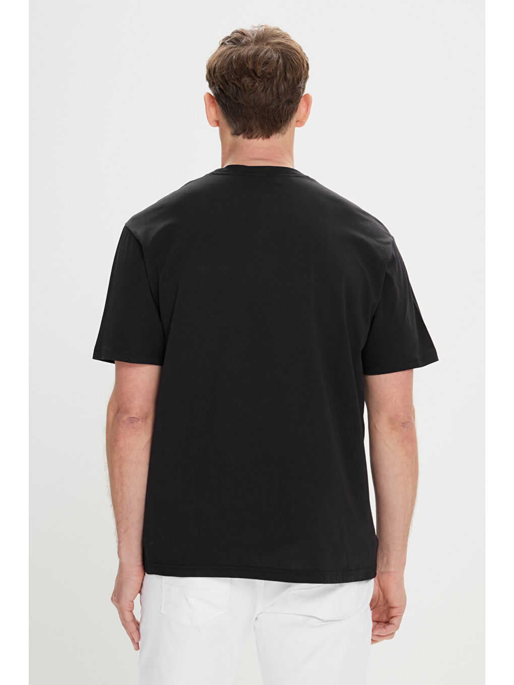 Erkek Siyah Slim Fit Dar Kesim %100 Pamuk Baskılı Bisiklet Yaka Tişört-3