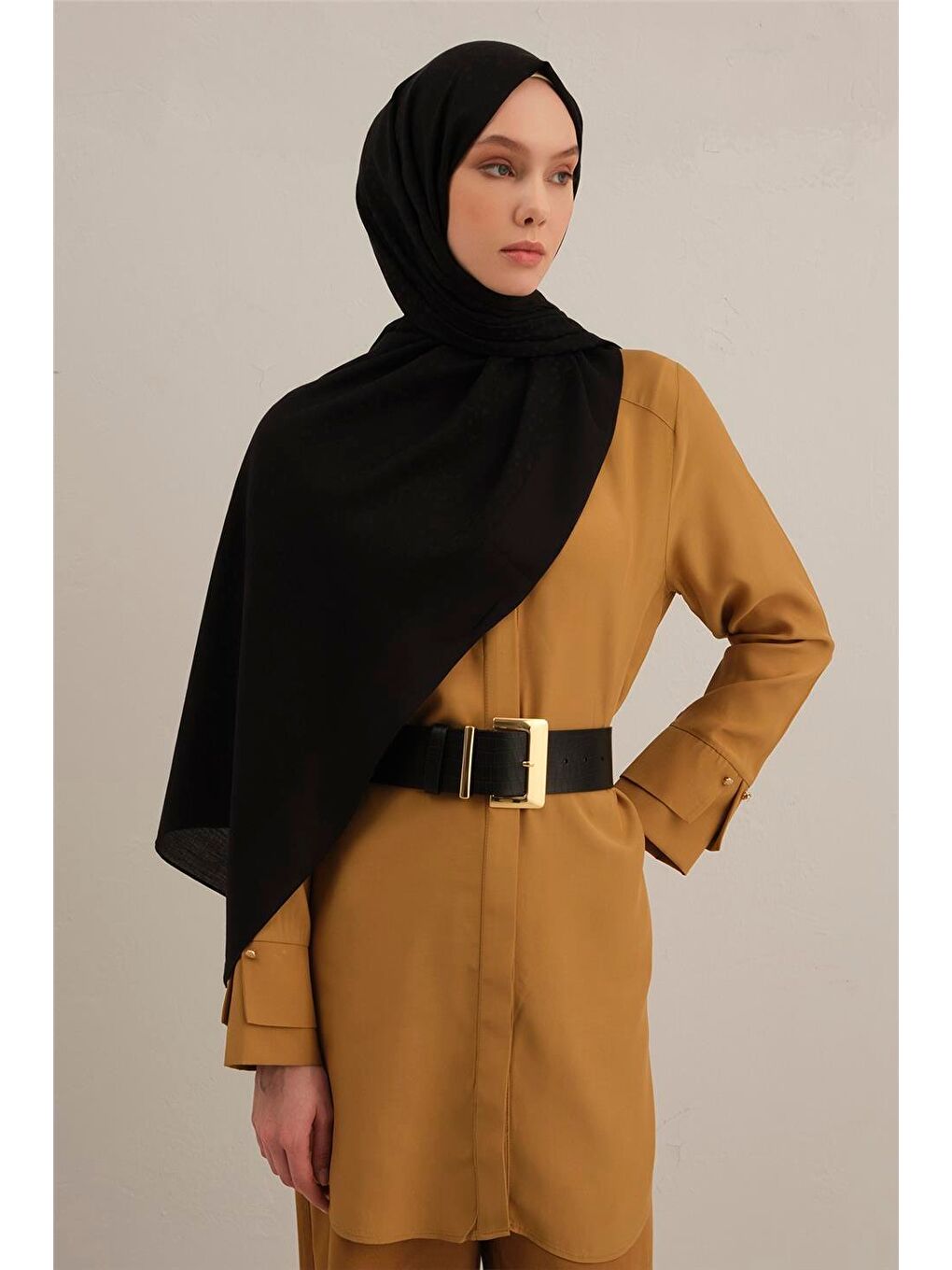 Siyah Damla Desen Bambu Pamuk Şal 01-1