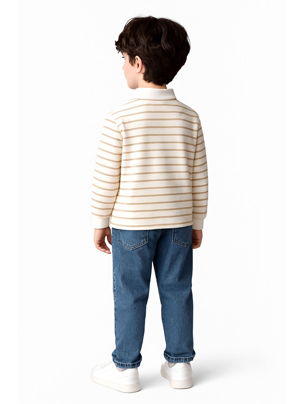 Kahverengi Erkek Çocuk Çizgili Sweatshirt Pantolon Ve Gömlek 3  lü Takım Ak3620-3