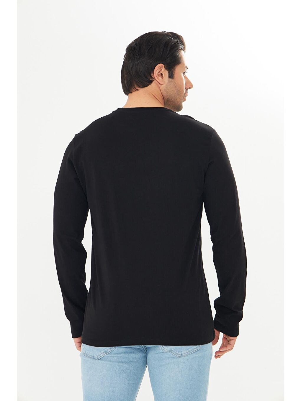 Erkek Pamuklu V Yaka Uzun Kollu Tişört Siyah 5021-S-6