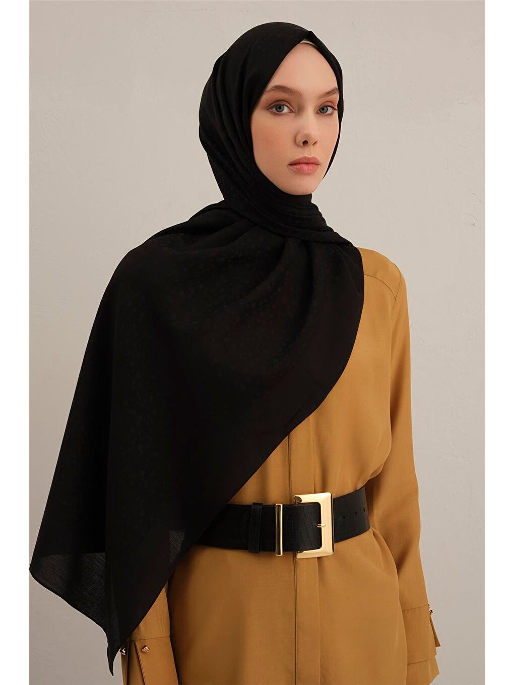 Siyah Damla Desen Bambu Pamuk Şal 01-2