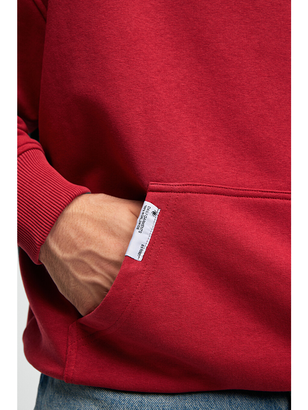 Clay Erkek %100 Pamuk Kapüşonlu Çıtçıtlı Baskılı Cebi Süs Etiketli Kırmızı Sweatshirt-4