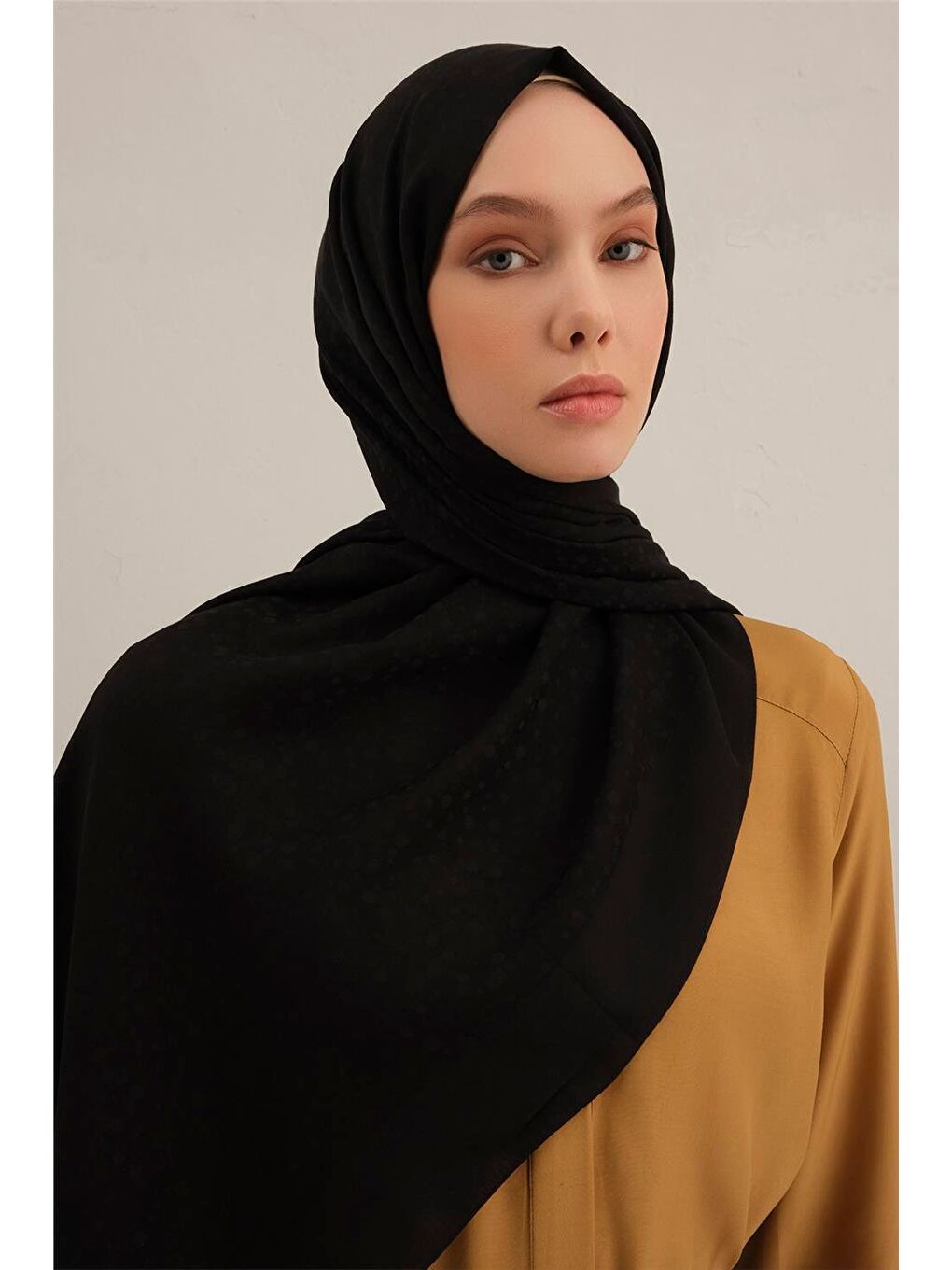 Siyah Damla Desen Bambu Pamuk Şal 01-3