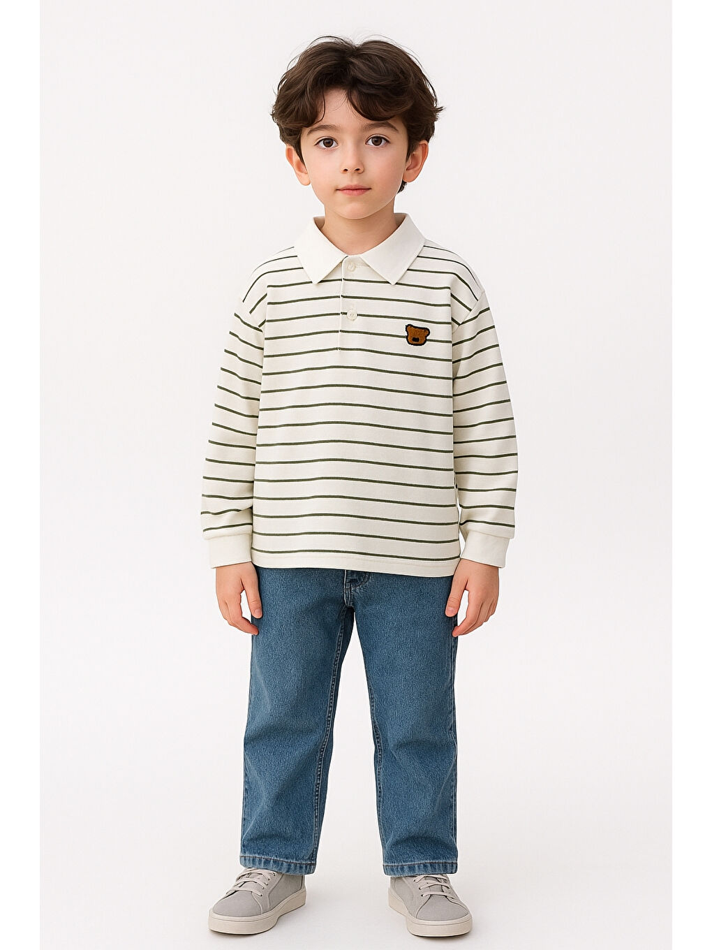 Siyah Erkek Çocuk Çizgili Sweatshirt Pantolon Ve Gömlek 3  lü Takım Ak3620