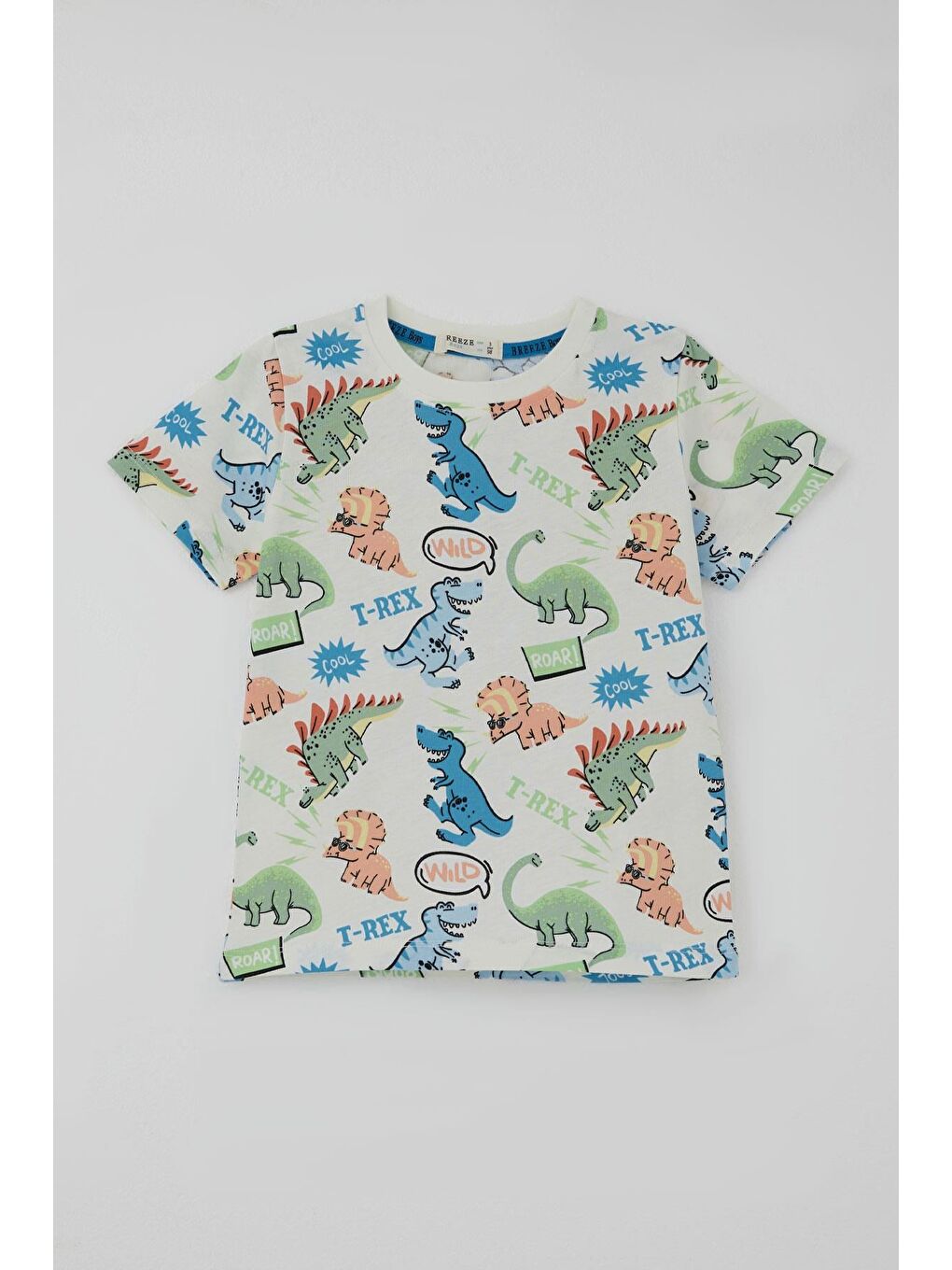 Erkek Çocuk Şortlu Takım Havalı Dinozorlar Desenli Ekru (2-6 Yaş)-1