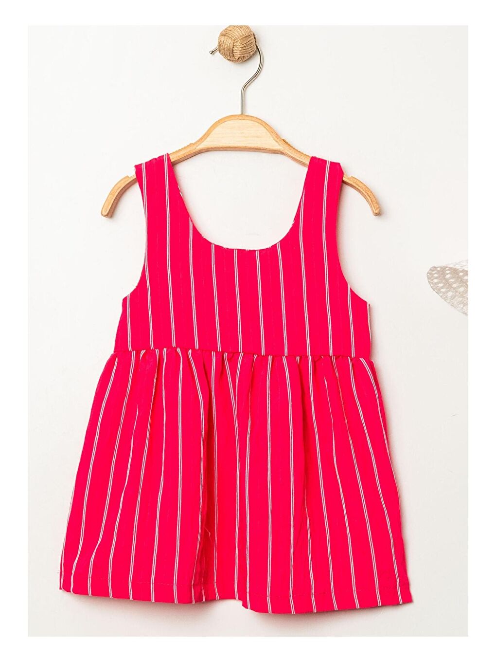 Pembe Tatlı Çizgili Şapkalı Fiyonklu Kız Bebek Elbisesi-1