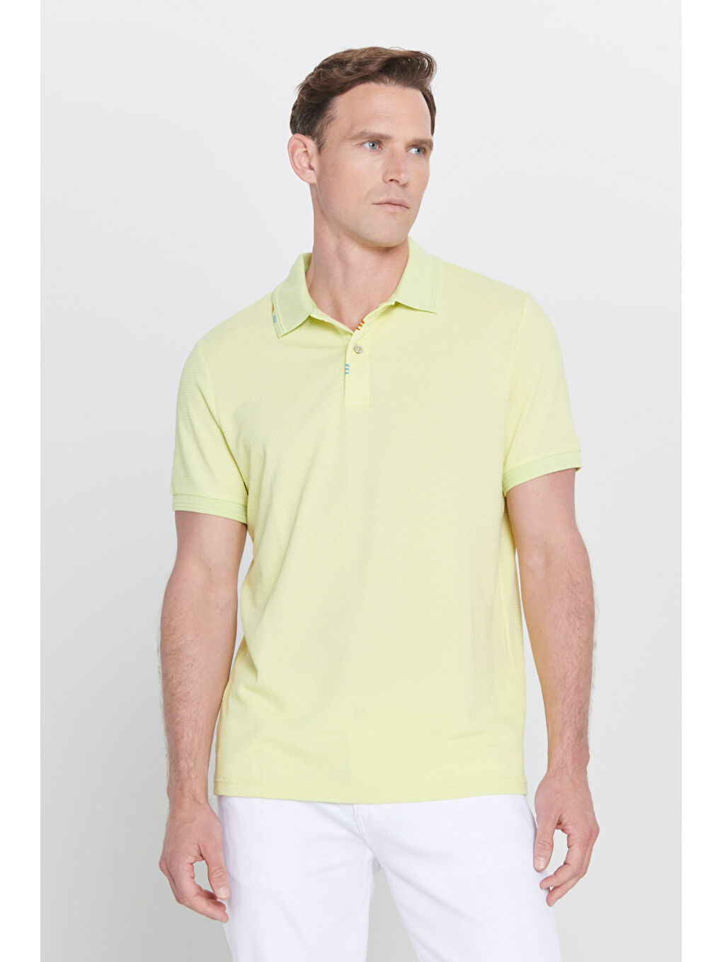 Erkek Fıstık Yeşil Slim Fit Dar Kesim Polo Yaka Baskılı Pamuklu Tişört-2