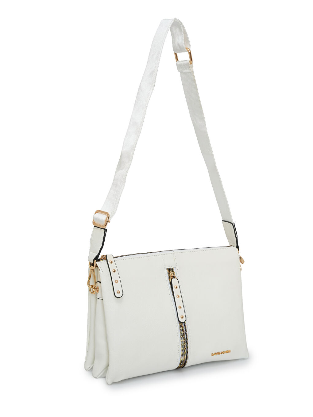 Beyaz Kapaklı Fermuar Detaylı Çapraz Askılı Çanta DJ245-2-2