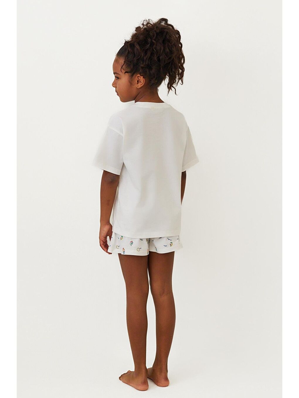 Kız Çocuk Seageo Balıklı Şortlu Pijama Takımı Ekru-1