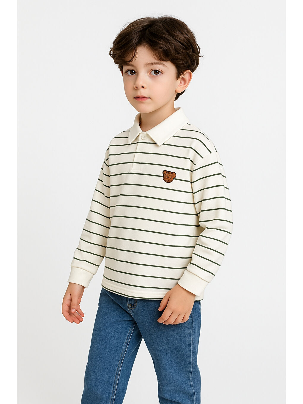 Siyah Erkek Çocuk Çizgili Sweatshirt Pantolon Ve Gömlek 3  lü Takım Ak3620-1