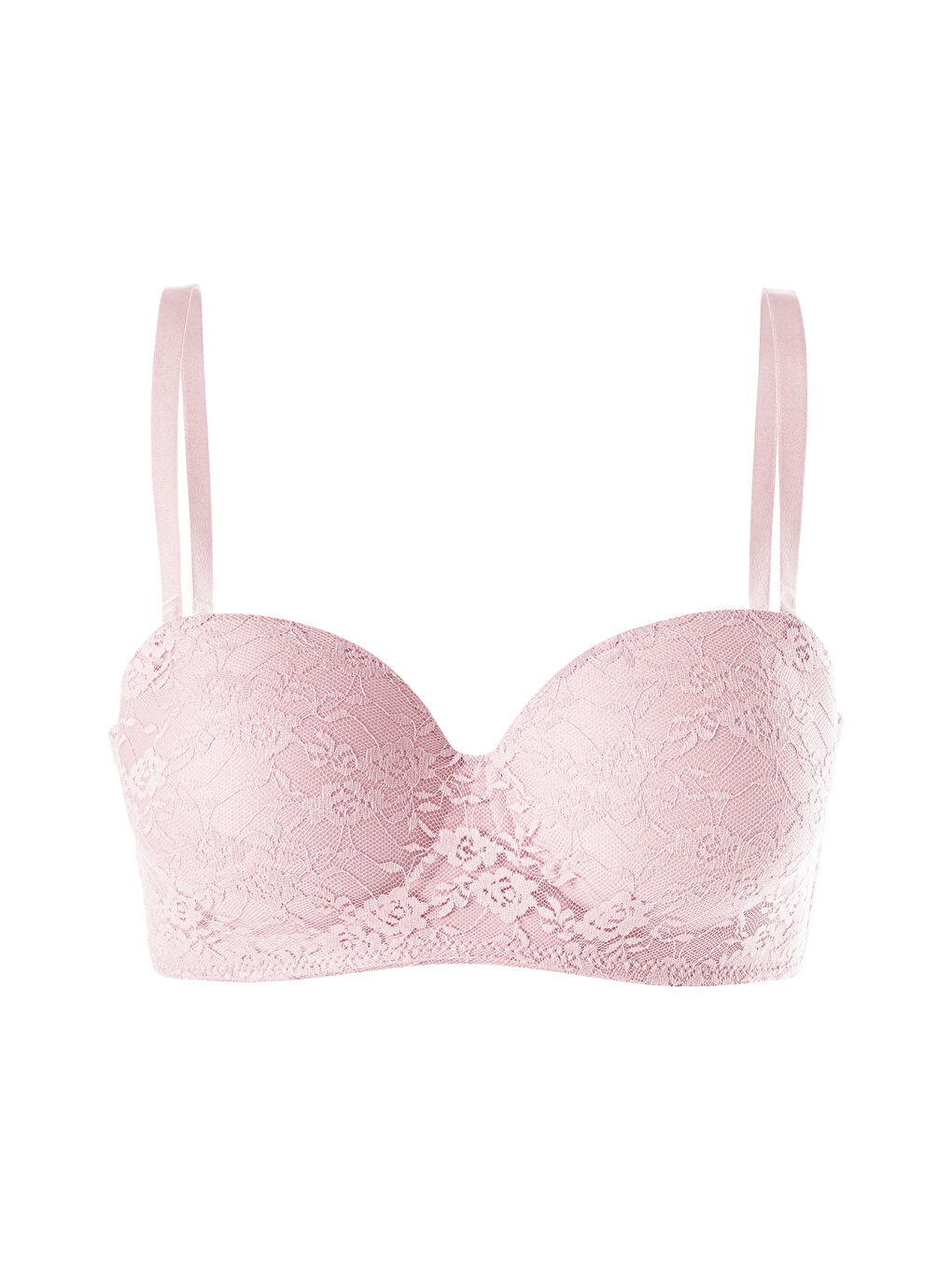 Pembe Kadın Dolgusuz Lez Dantelli Desteksiz Straplez Sütyen