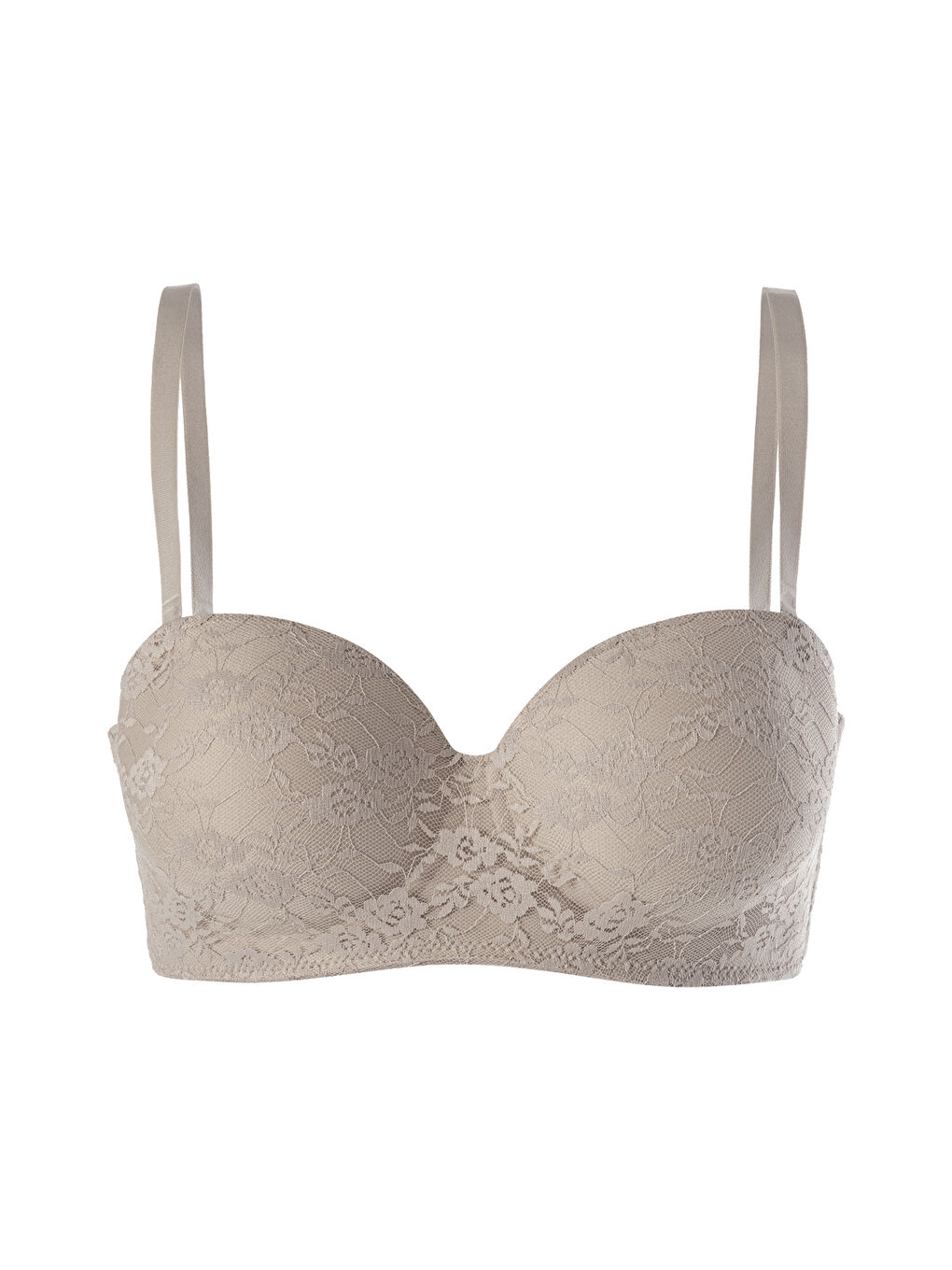 Bej Kadın Dolgusuz Lez Dantelli Desteksiz Straplez Sütyen