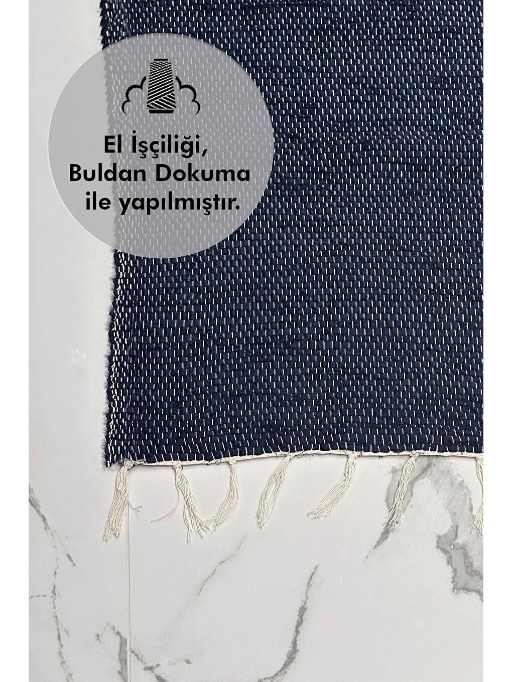 ÖZENEV Koyu Lacivert El Yapımı Buldan Dokuma Kilim Otantik Örgü Yolluk Halı Koyu Lacivert 75x135cm - 1