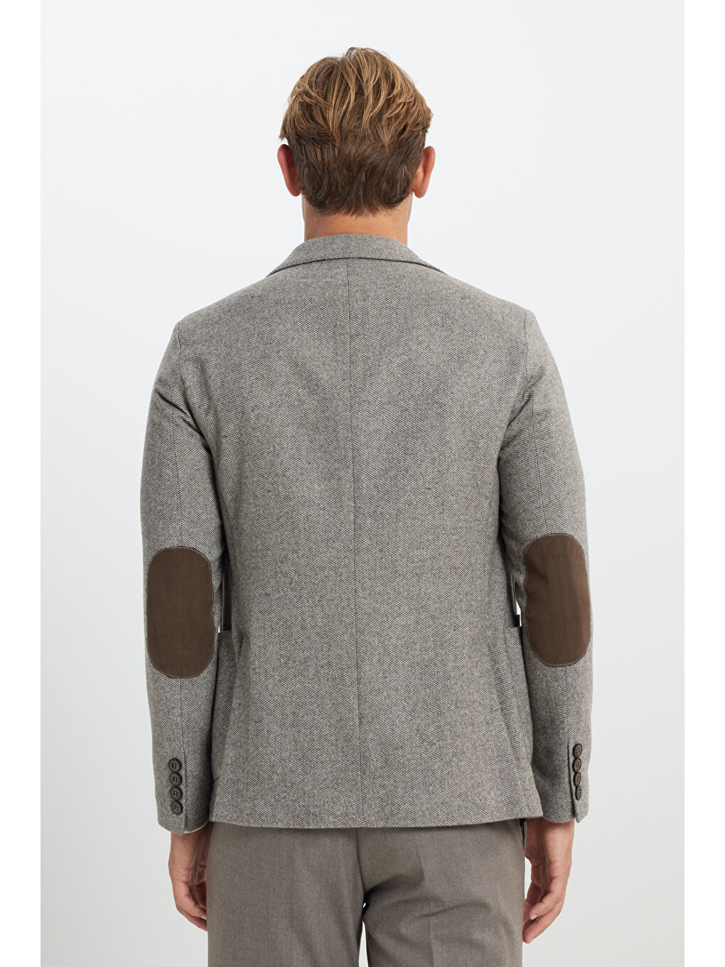 Kahverengi Erkek Kahve-Bej Slim Fit Dar Kesim Mono Yaka Desenli Torba Cepli Yün Blazer Ceket-6