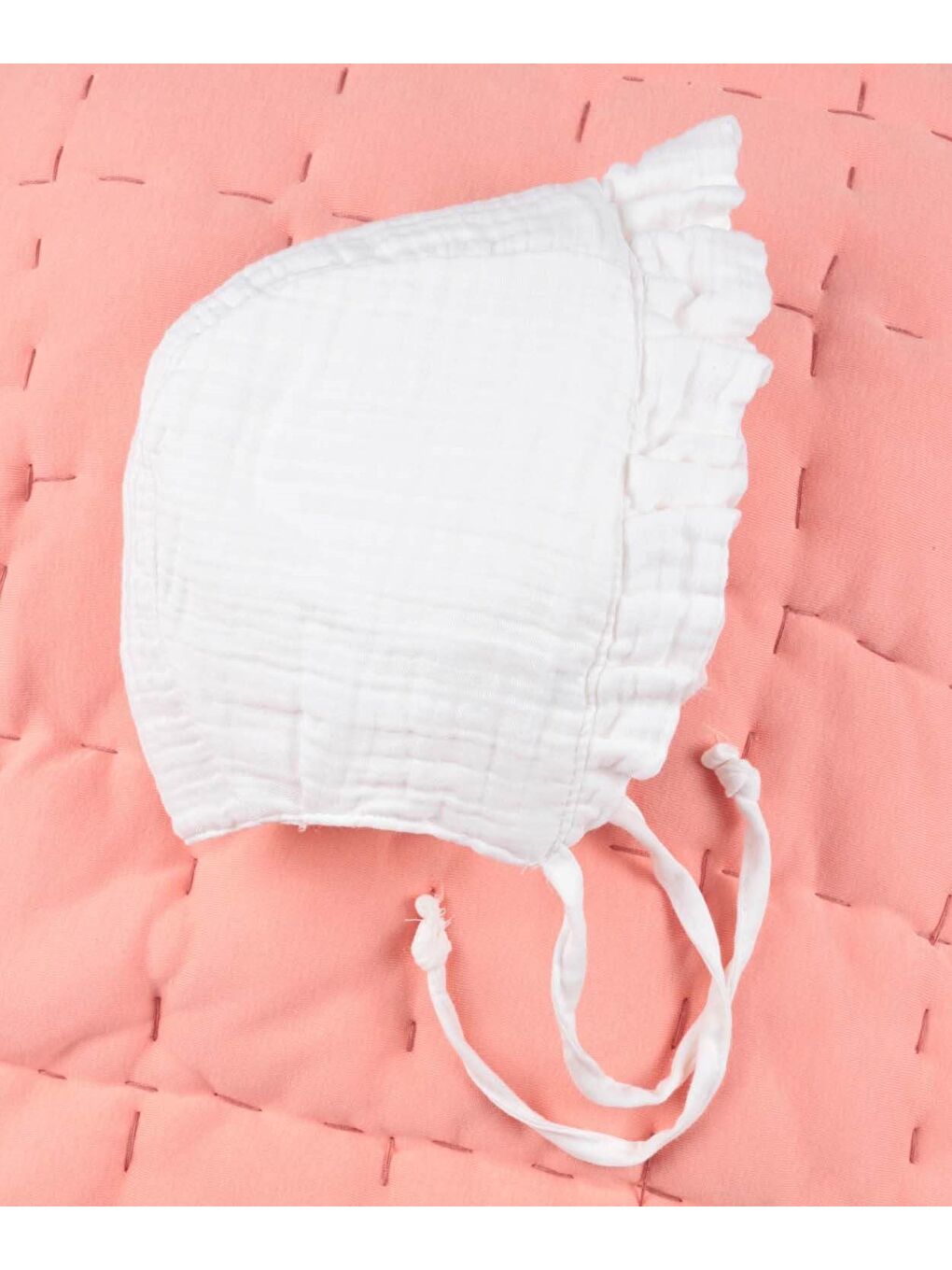 Bağlamalı Fırfırlı Müslim Bebek Şapka 0-2 Yaş Ekru