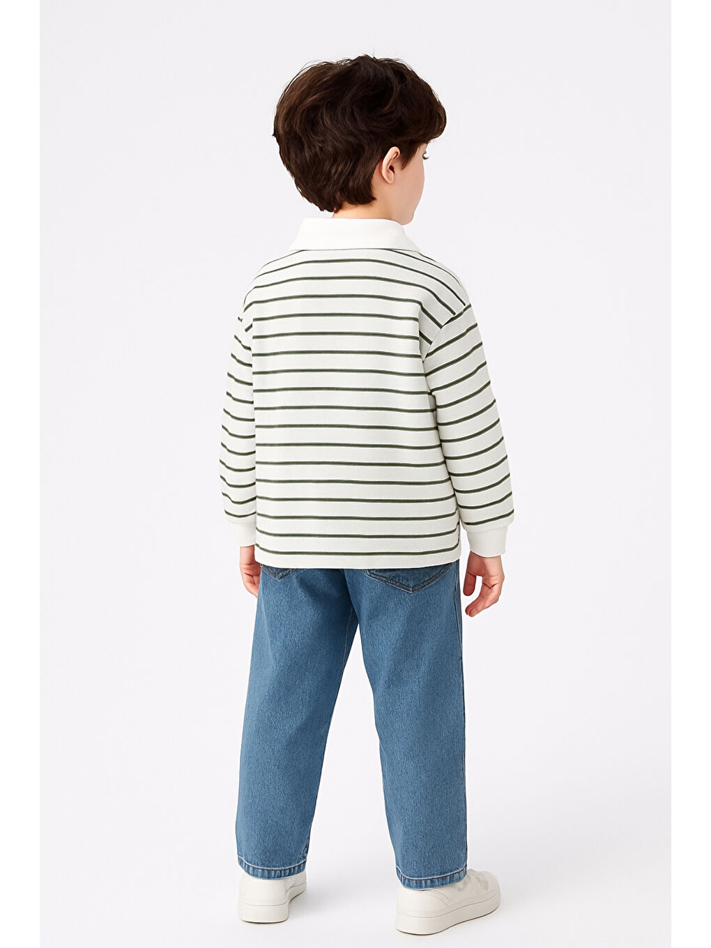 Siyah Erkek Çocuk Çizgili Sweatshirt Pantolon Ve Gömlek 3  lü Takım Ak3620-3